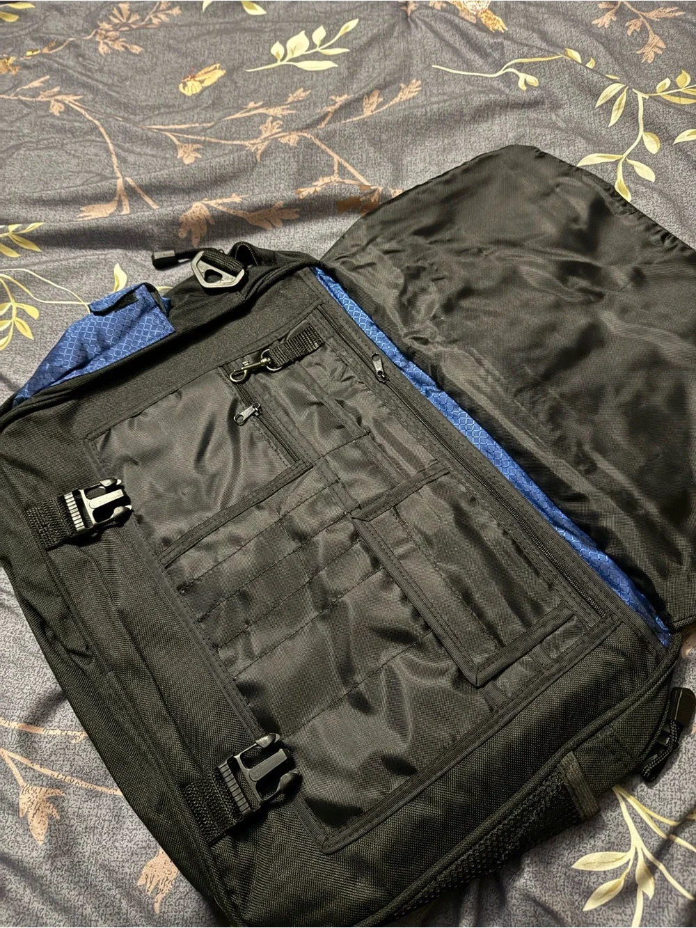 Men's Black & Blue Laptop Bag with Front Zipper and Buckle Straps
